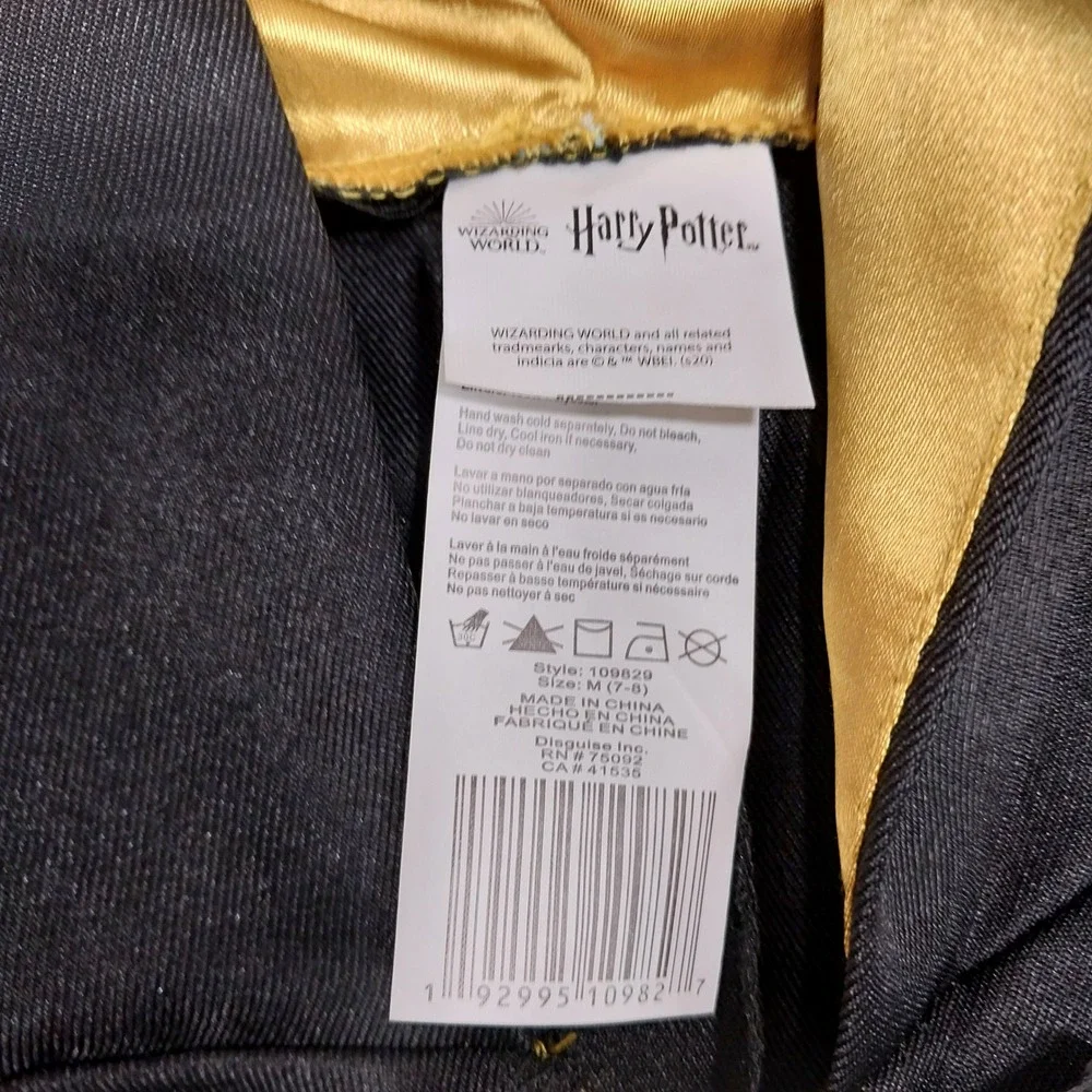 Harry Potter Costume Robe Hogwarts Crest Hooded Size M Unisex Kid 7-8 Black Gold